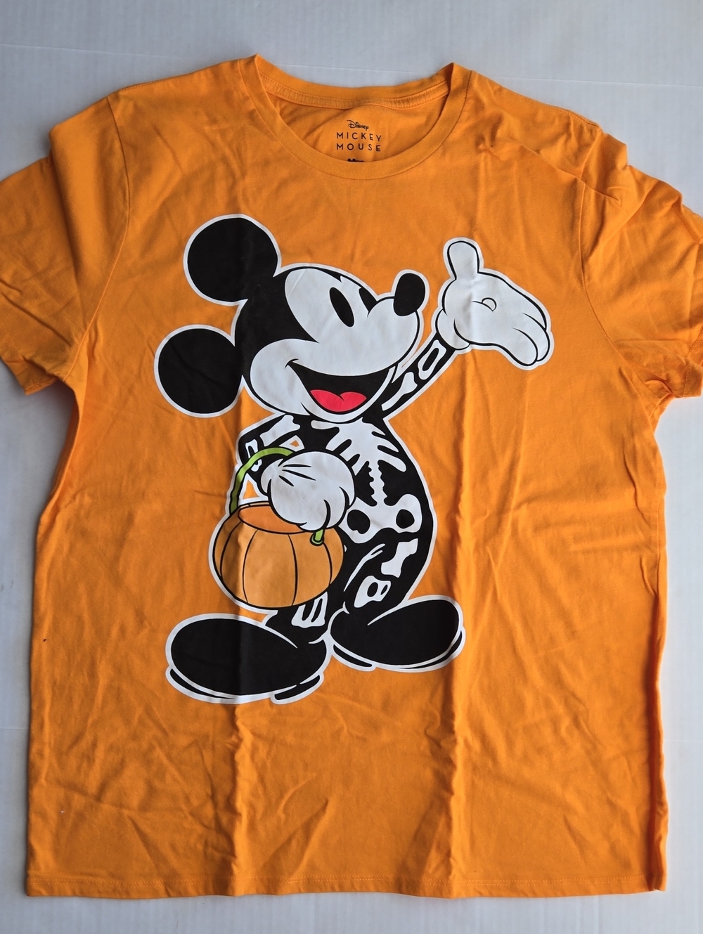 Disney Orange Mickey Mouse Halloween Graphic Tee Skeleton XL Halloween